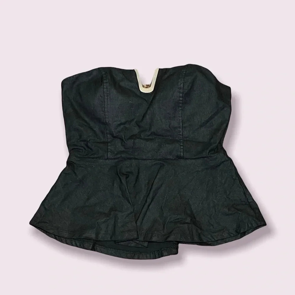 black faux leather strapless top with gold detailing 
Medium women’s going out